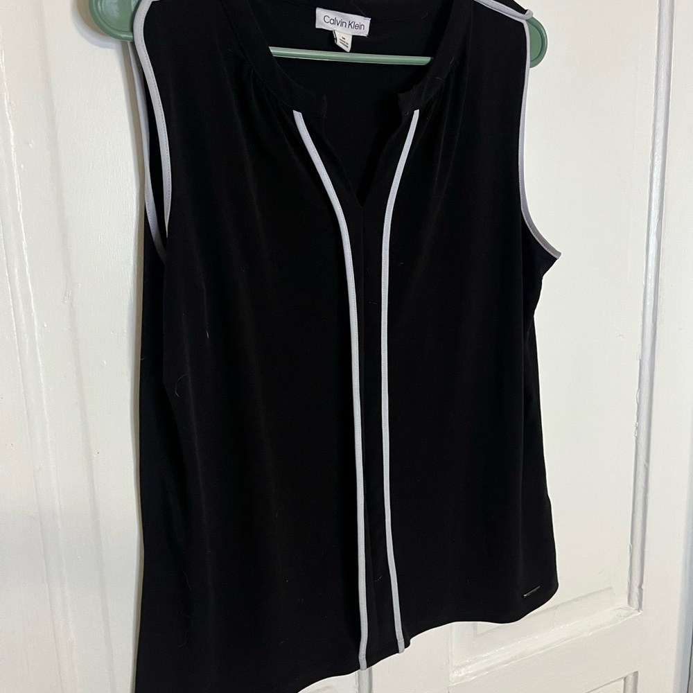Calvin Klein Black and White Trim Blouse